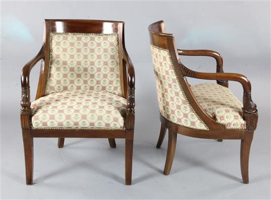 A pair of Regence style mahogany library chairs H.2ft8in.